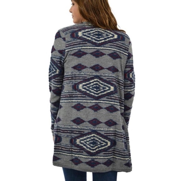 Lucky Brand Southwestern Grey Multi Aztec Tribal Open Long Duster Cardigan - Picture 8 of 10
